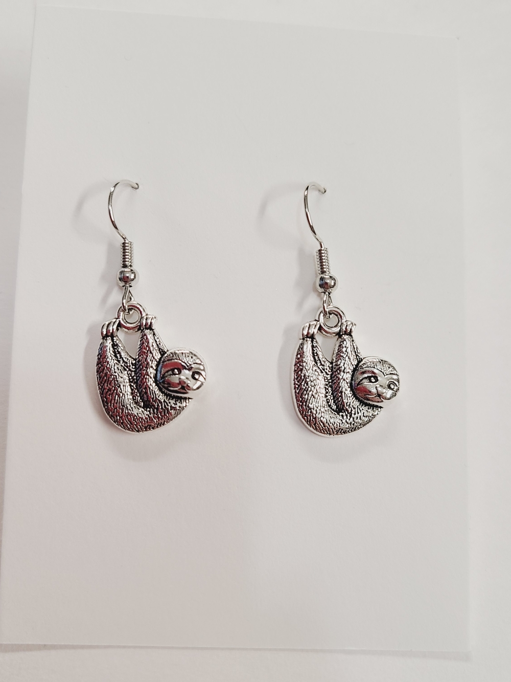 Silver-tone Sloth Dangle Earrings - Cute Animal Charm